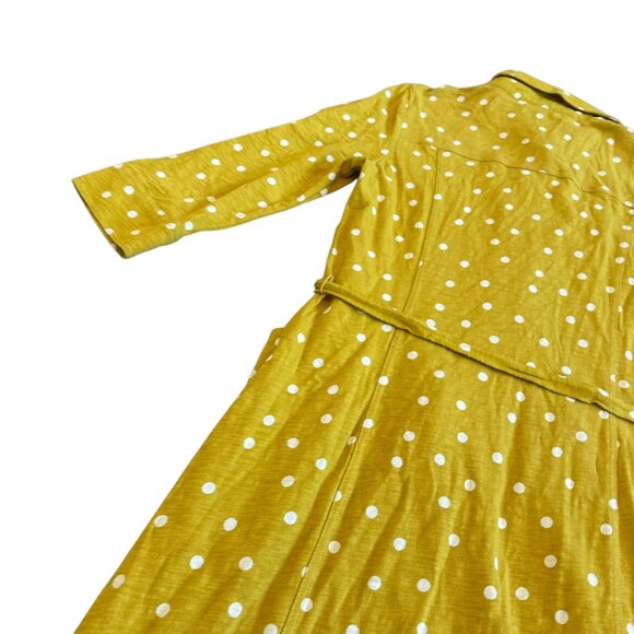 Boden Bright Yellow Polka Dot Dress Button-Down w/ Belt 3/4 Sleeve Size 8R Women - Picture 9 of 12
